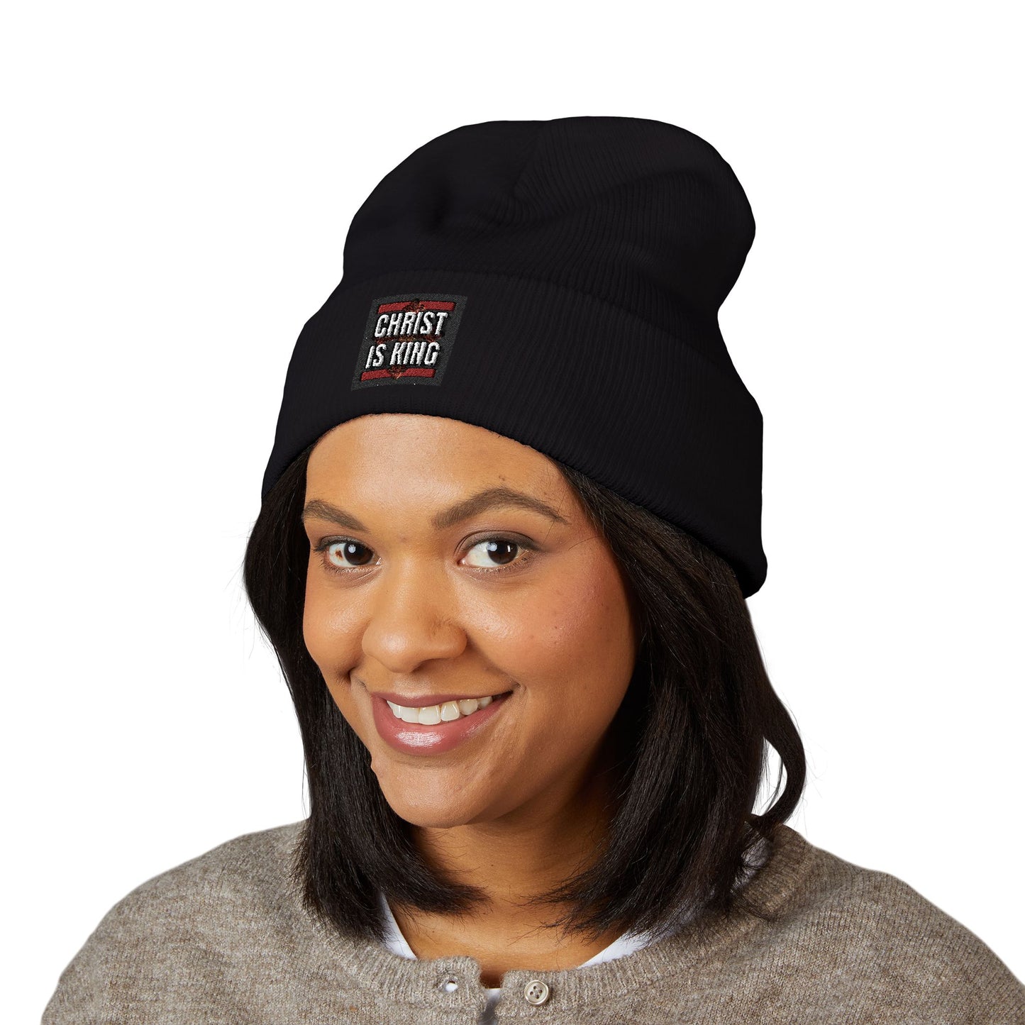 ✧ CHRIST IS KING – EMBROIDERED BEANIE ✧